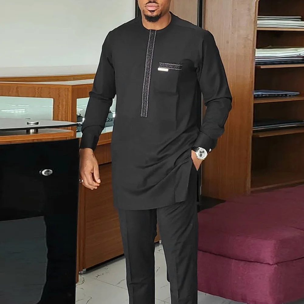 New Black Round Neck Decorative Folk Style Jacket And Pants Men's Suit Muslim Fashion Two Piece Sets Dashiki Top Print African
New Black Round Neck Decorative Folk Style Jacket And Pants Men's Suit Muslim Fashion Two Piece Sets Dashiki Top Print African