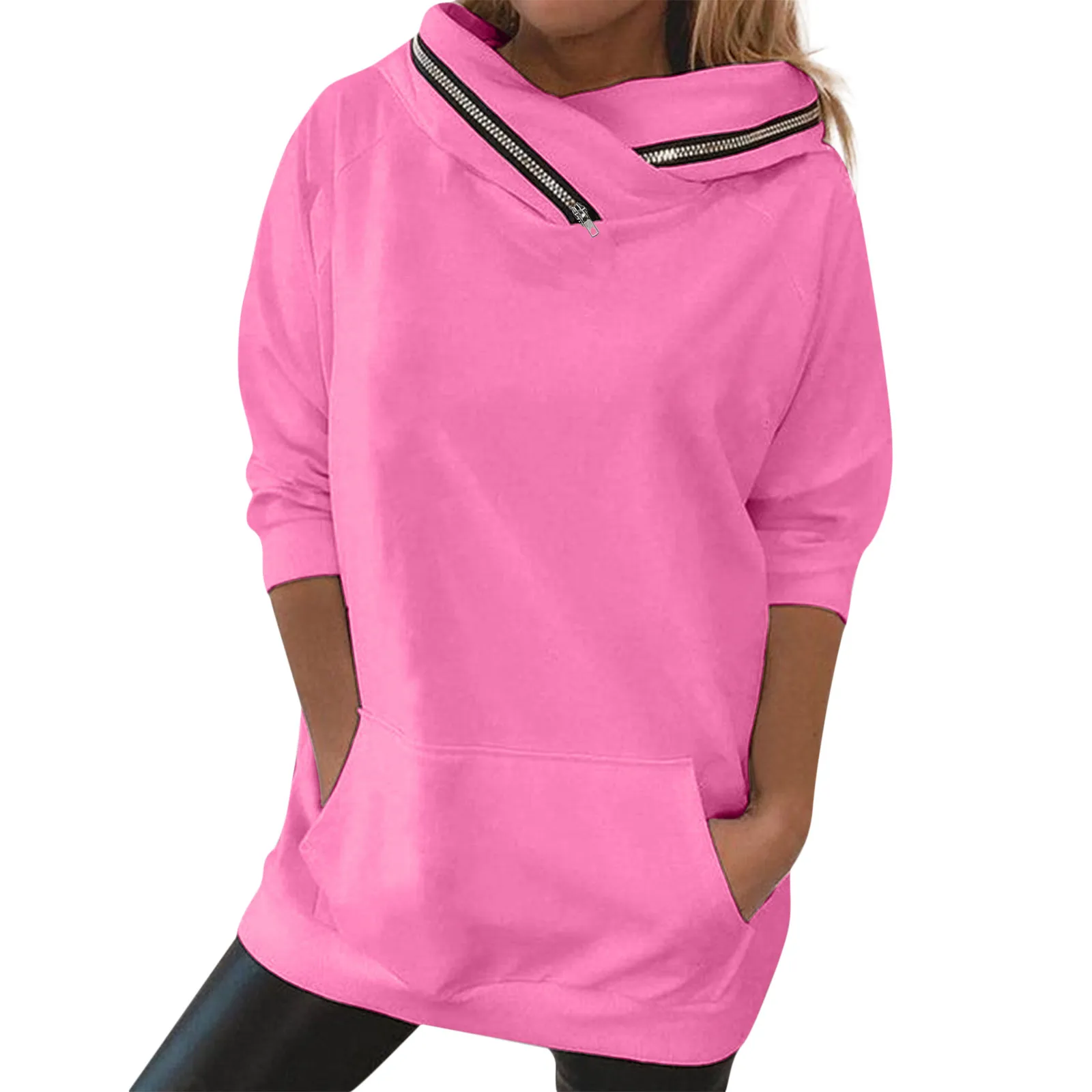 Women Sweatshirt High Collar Zipper Decor Long Sleeves Pullover Soft Warm Casual Big Patch Pocket Spring Sweatshirt Daily Wear
Women Sweatshirt High Collar Zipper Decor Long Sleeves Pullover Soft Warm Casual Big Patch Pocket Spring Sweatshirt Daily Wear