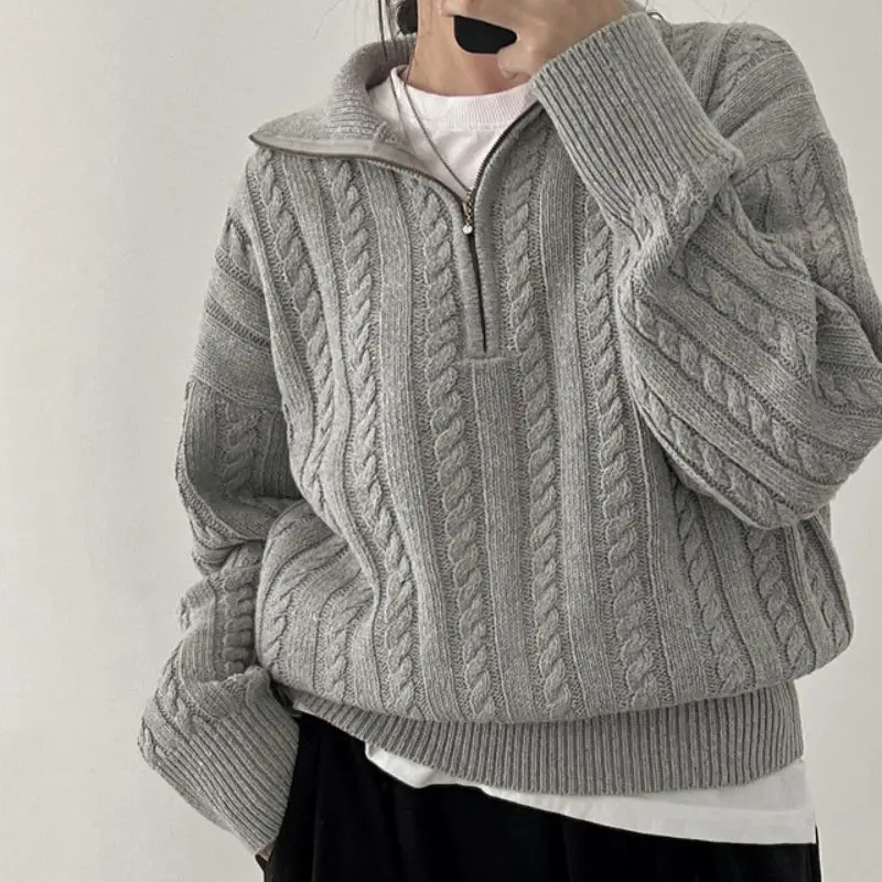 Autumn Winter Women's Pullover Versatile Lazy Style Polo Knit Sweatshirts Half Zip Fried Dough Twists Sweater for Lady
Autumn Winter Women's Pullover Versatile Lazy Style Polo Knit Sweatshirts Half Zip Fried Dough Twists Sweater for Lady