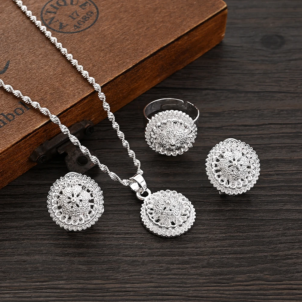 Silver Color Fashion Nicely Ethiopian Jewelry Earring Ring Pendant Chain Wedding Bridal Jewelry Sets Gifts
Silver Color Fashion Nicely Ethiopian Jewelry Earring Ring Pendant Chain Wedding Bridal Jewelry Sets Gifts