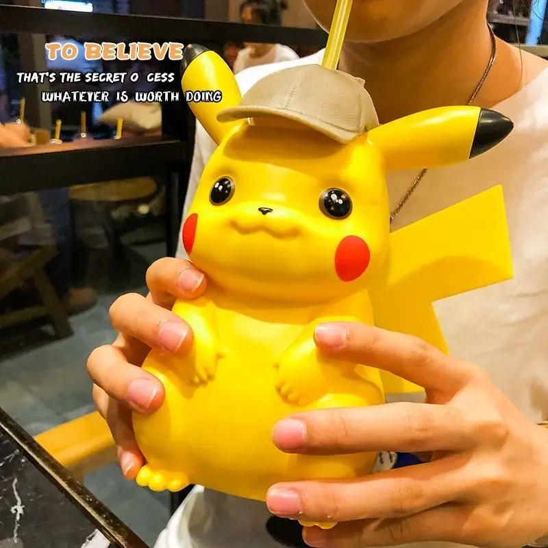

650ml Pokemon Anime Figure Detective Kawaii Pikachu Straw Cup Cute Children's Gift