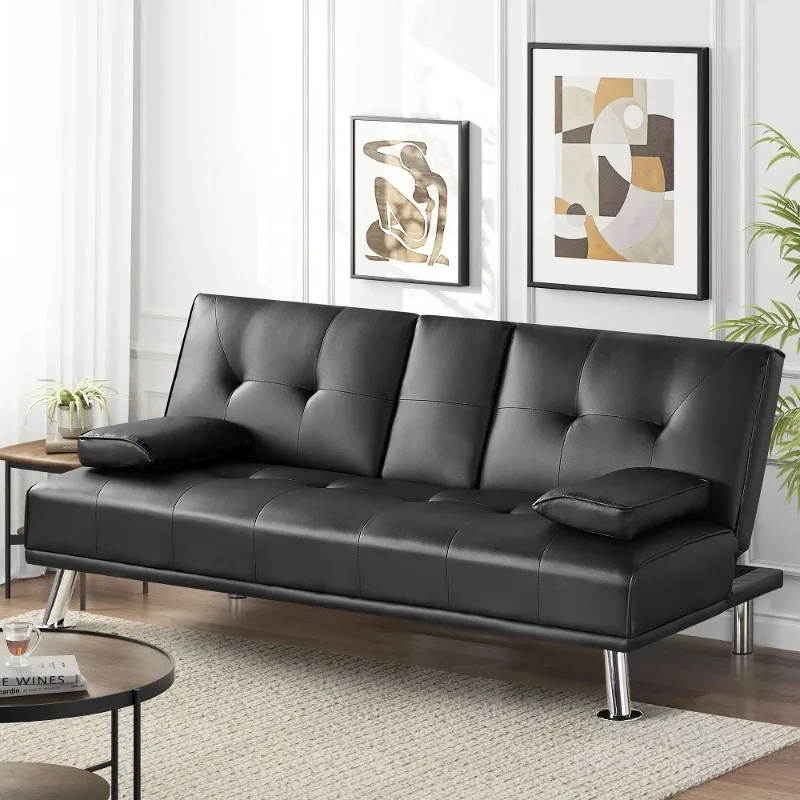 LuxuryGoods современный футон из искусственной кожи с кубиками и подушками, черный
LuxuryGoods современный футон из искусственной кожи с кубиками и подушками, черный