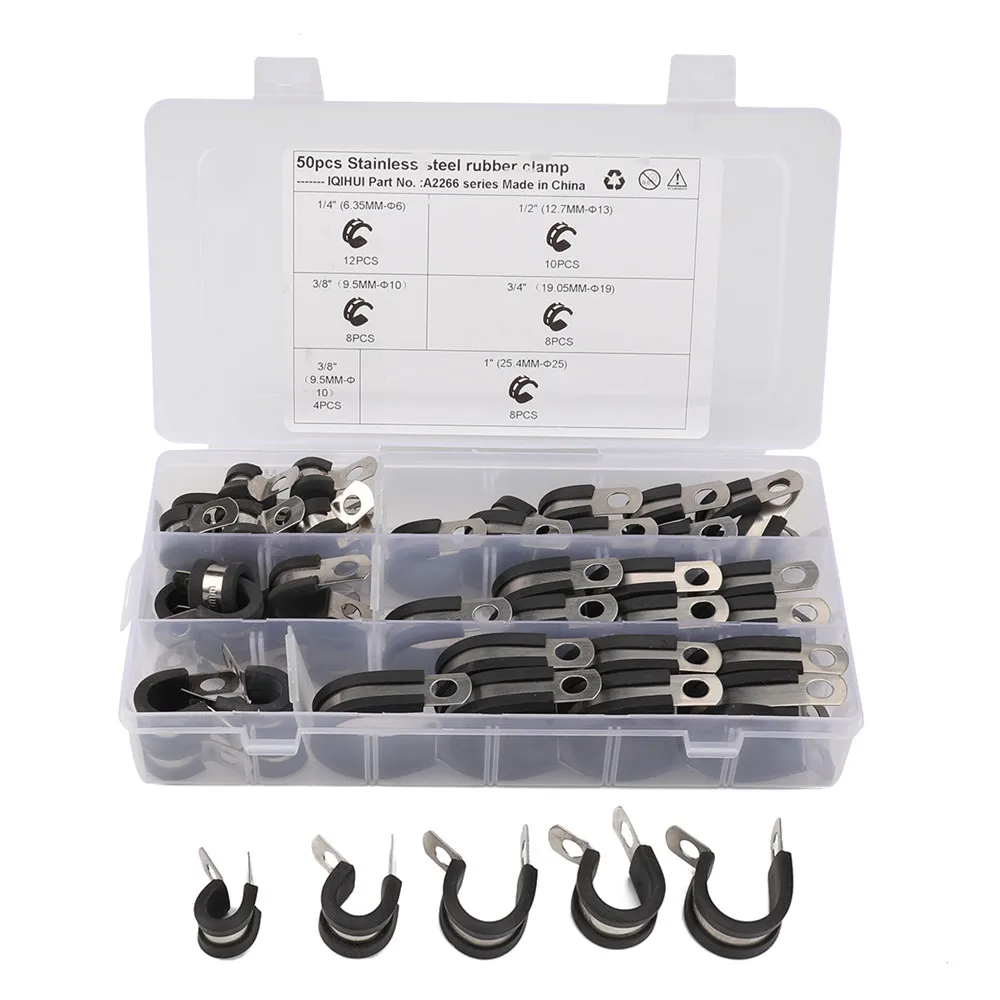 Cable Clamp Combo Kit, LOKMAN 50 Piece Stainless Steel Cushion Tube 5 Sizes 1/4" 3/8" 1/2" 3/4" 1" Comes with Storage Case
Cable Clamp Combo Kit, LOKMAN 50 Piece Stainless Steel Cushion Tube 5 Sizes 1/4" 3/8" 1/2" 3/4" 1" Comes with Storage Case