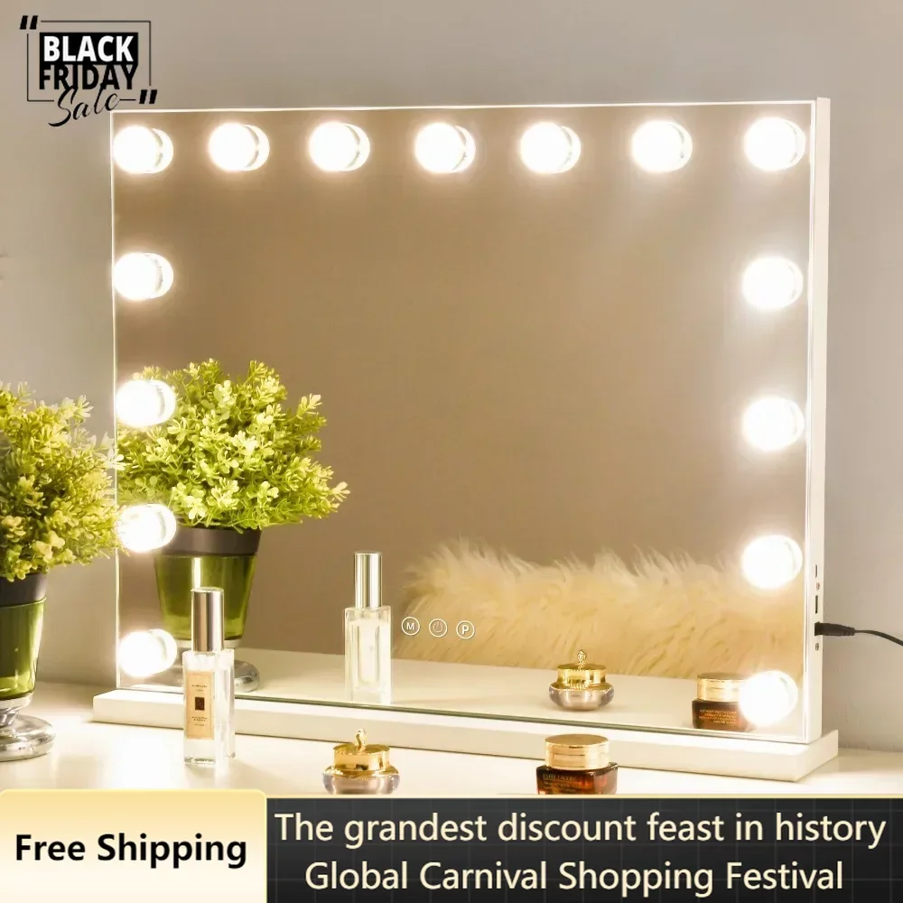 

Современное прямоугольное зеркальное фотозеркало «Голливуд» 23x19 дюймов, зеркало для туалетного столика, матовое белое