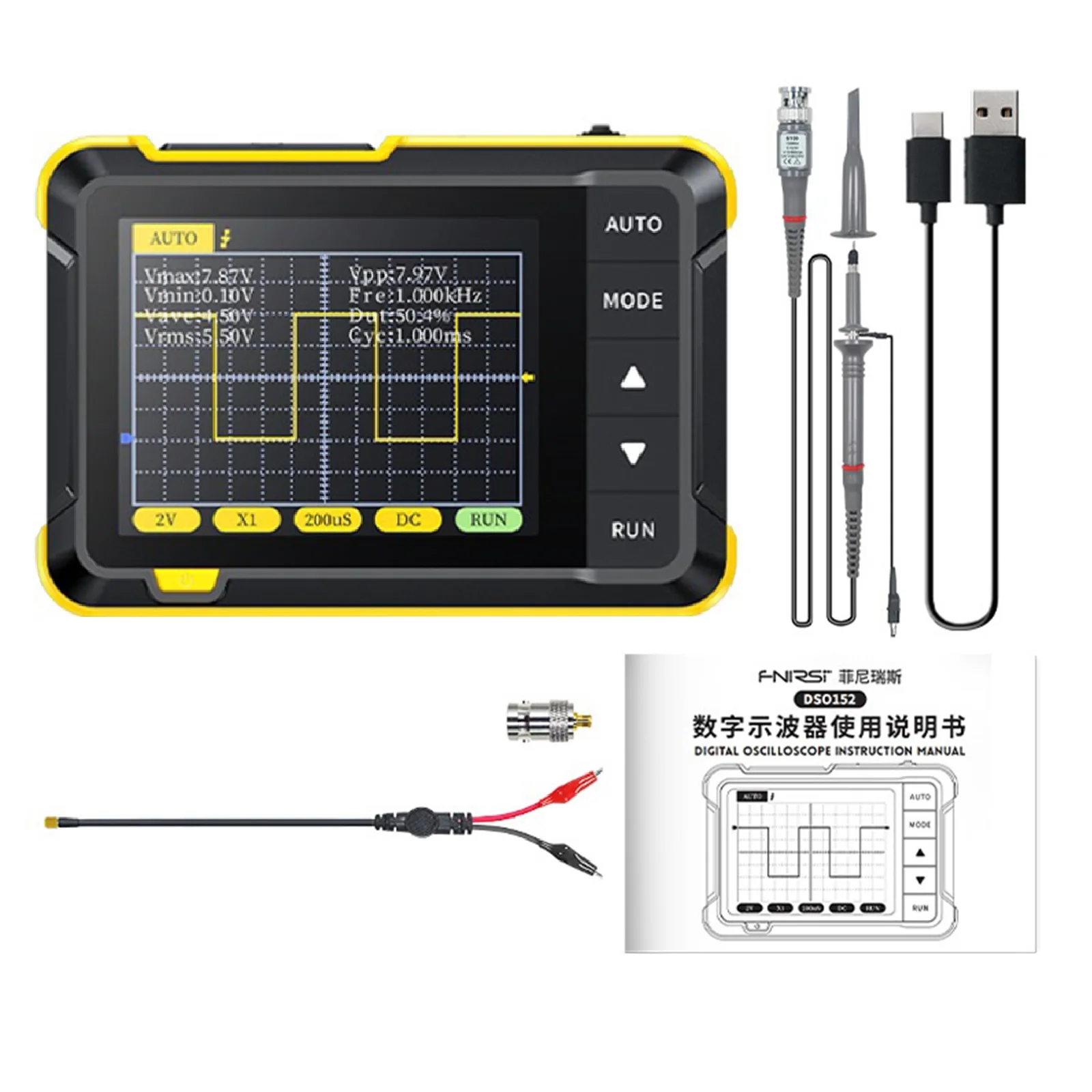 DSO 152 Handheld Small Oscilloscope Portable Digital Oscilloscope For Beginners Teaching And Maintenance
DSO 152 Handheld Small Oscilloscope Portable Digital Oscilloscope For Beginners Teaching And Maintenance