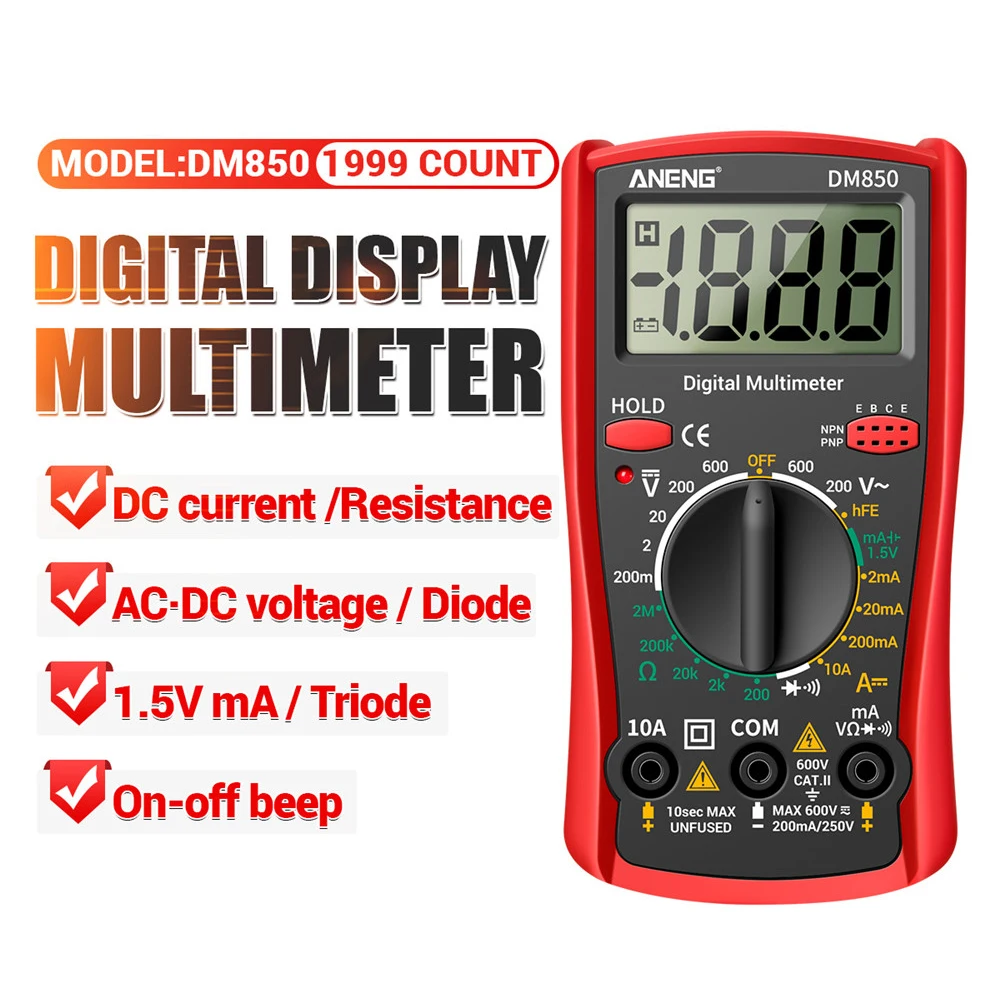 Professional Multimeter Portable Detector Data Hold 1999 Counts Diode Tester Digital Current Ohmmeter AC DC Voltage Multimetro 
Professional Multimeter Portable Detector Data Hold 1999 Counts Diode Tester Digital Current Ohmmeter AC DC Voltage Multimetro