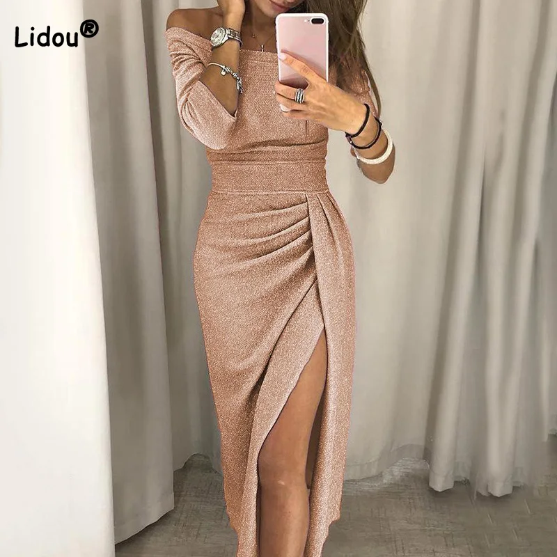 Women Nightclub Fashion Sexy New Off Shoulder Long Sleeve Bright Slit Bag Hip Long Skirt Evening Dresses Spring Vestido De Mujer
Women Nightclub Fashion Sexy New Off Shoulder Long Sleeve Bright Slit Bag Hip Long Skirt Evening Dresses Spring Vestido De Mujer