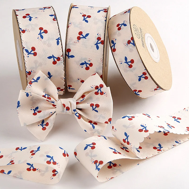 

Kewgarden 1" 1.5" 25mm 38mm Cherry Ribbons DIY Hair Bowknot Accessories Make Sewing Materials Handmade Tape Crafts 10 Yards