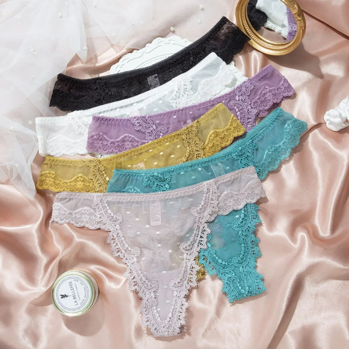 

European and American Sexy Low-rise Thong Women's Lace See-through Erotic Panties Bottomed Anti-fade T Pants Cotton Bottom