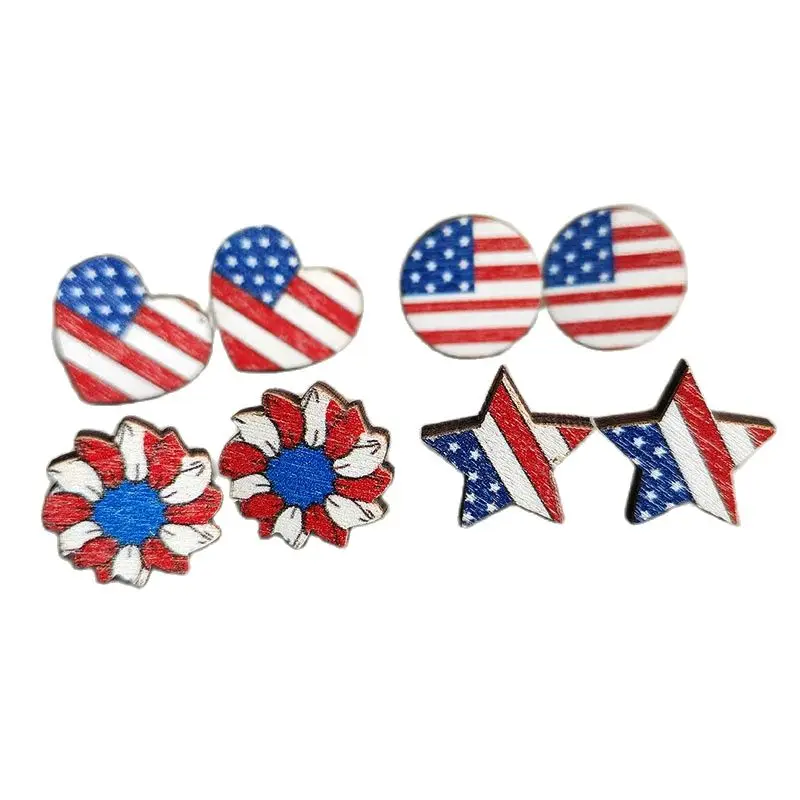 New American Flag Color Round Heart-shaped Five-pointed Star Sunflower Wooden Ear Rings Independence Day Stud Earrings Gift
New American Flag Color Round Heart-shaped Five-pointed Star Sunflower Wooden Ear Rings Independence Day Stud Earrings Gift