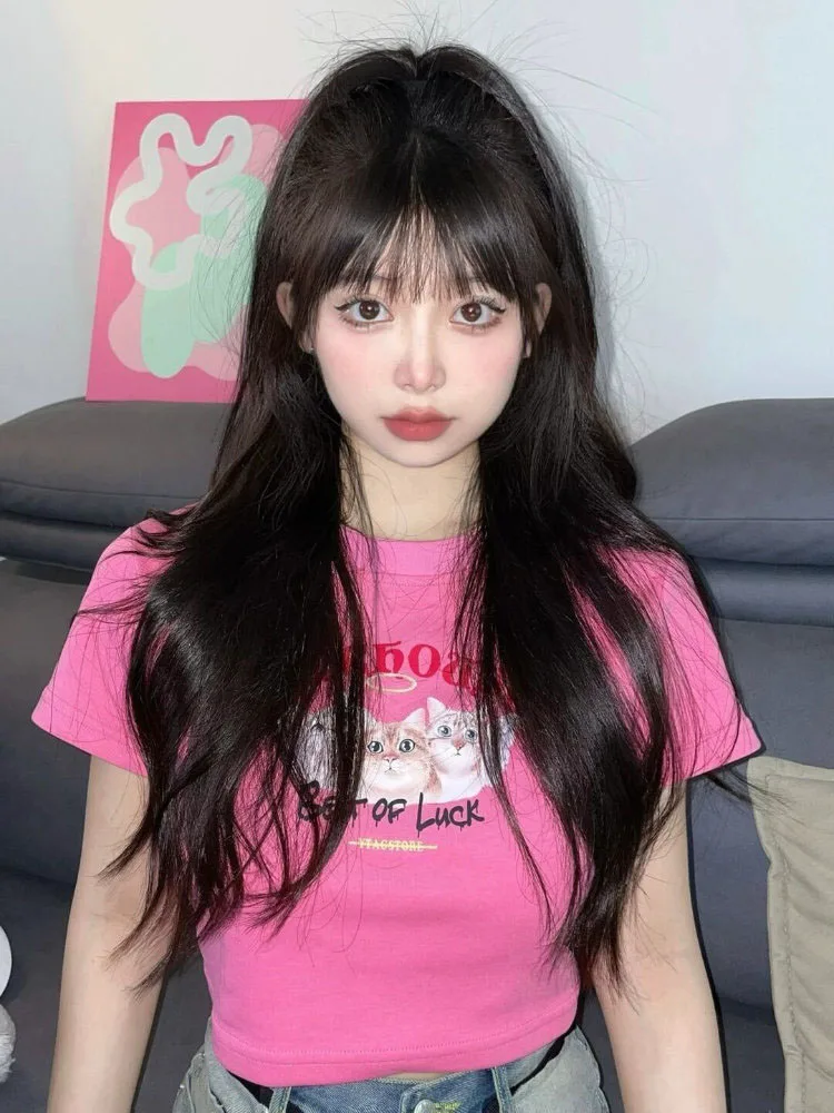 Женский короткий топ с коротким рукавом Y2k, милый облегающий топ в Корейском стиле с мультяшным принтом кота и круглым вырезом, повседневные... 
Женский короткий топ с коротким рукавом Y2k, милый облегающий топ в Корейском стиле с мультяшным принтом кота и круглым вырезом, повседневные...