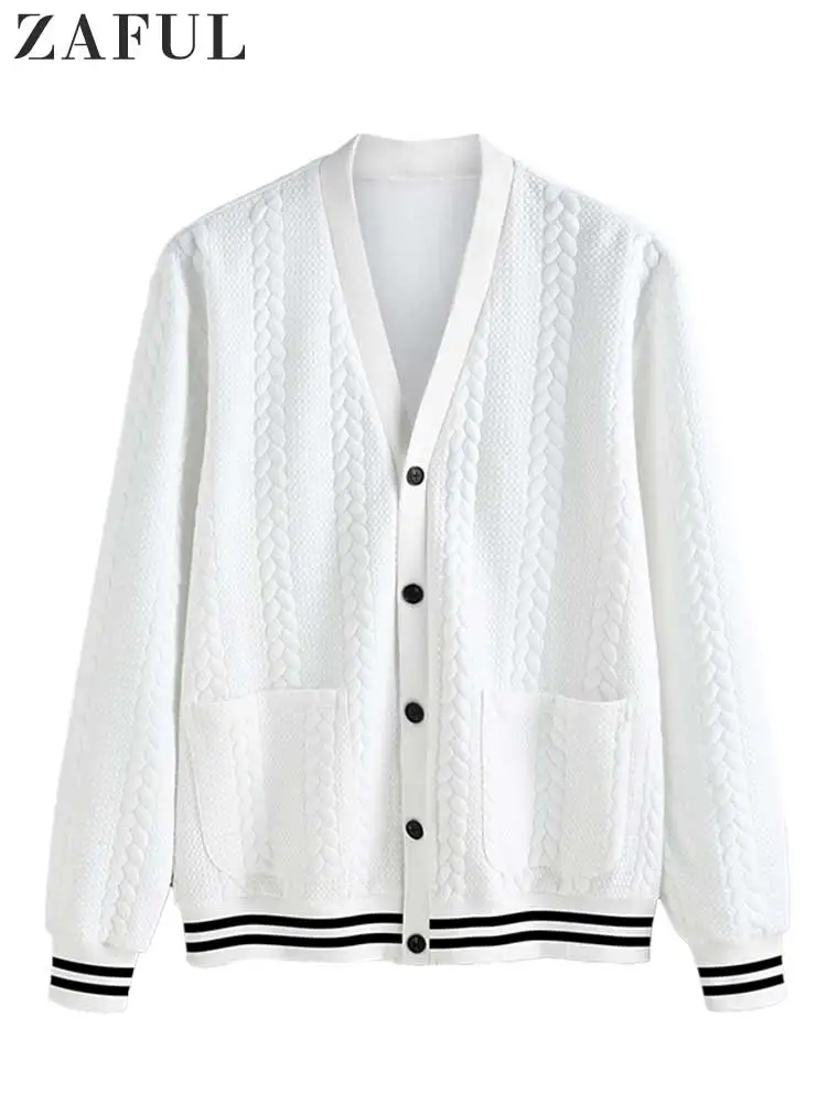 ZAFUL Sweater Cardigan for Men Striped Pattern Streetwear Knitted Cardigans with Front Pocket Fall Winter V-Neck Sweater Coats
ZAFUL Sweater Cardigan for Men Striped Pattern Streetwear Knitted Cardigans with Front Pocket Fall Winter V-Neck Sweater Coats
