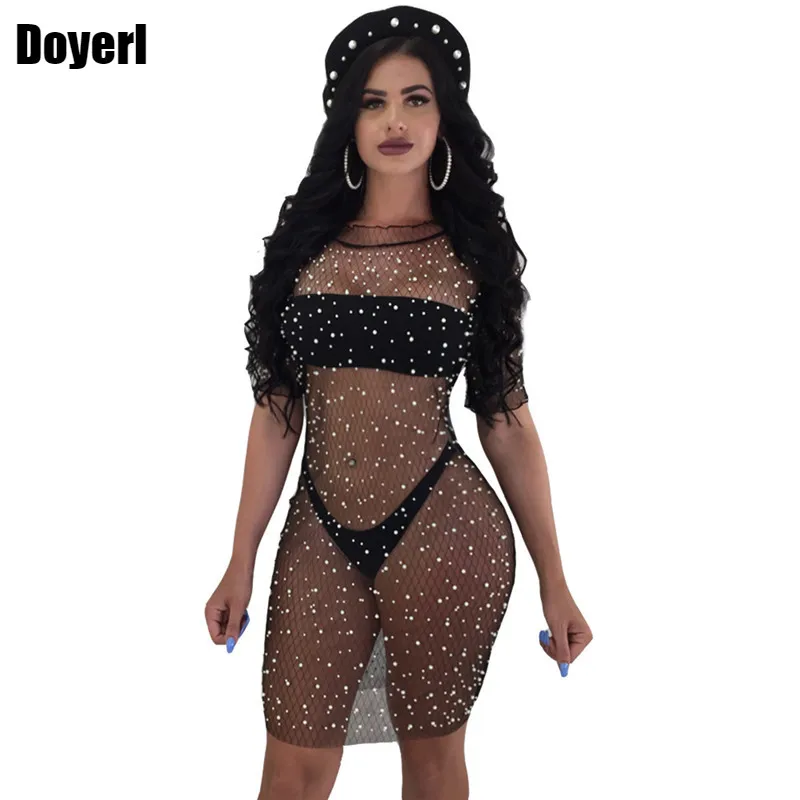 Sexy Sheer Mesh Dress Women Summer Short Sleeve Beading Embellished Transparent Black Bodycon Netted Dress See Through Dress
Sexy Sheer Mesh Dress Women Summer Short Sleeve Beading Embellished Transparent Black Bodycon Netted Dress See Through Dress