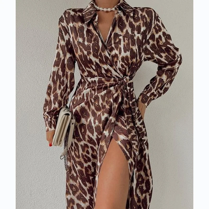 Lapel Neck Dress Robe Leopard Print Boho Party Dress Women Spring Wrap V Neck Side Belted Long Dress Summer High Slit Dress Hot
Lapel Neck Dress Robe Leopard Print Boho Party Dress Women Spring Wrap V Neck Side Belted Long Dress Summer High Slit Dress Hot