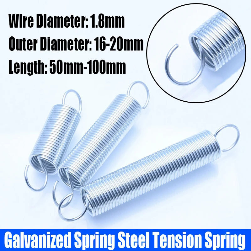 1PCS 1.8mm Wire Diameter Galvanized Spring Steel Extension Tension Spring Coil Spring Open Hook Spring Pullback Spring L=50-100
1PCS 1.8mm Wire Diameter Galvanized Spring Steel Extension Tension Spring Coil Spring Open Hook Spring Pullback Spring L=50-100
