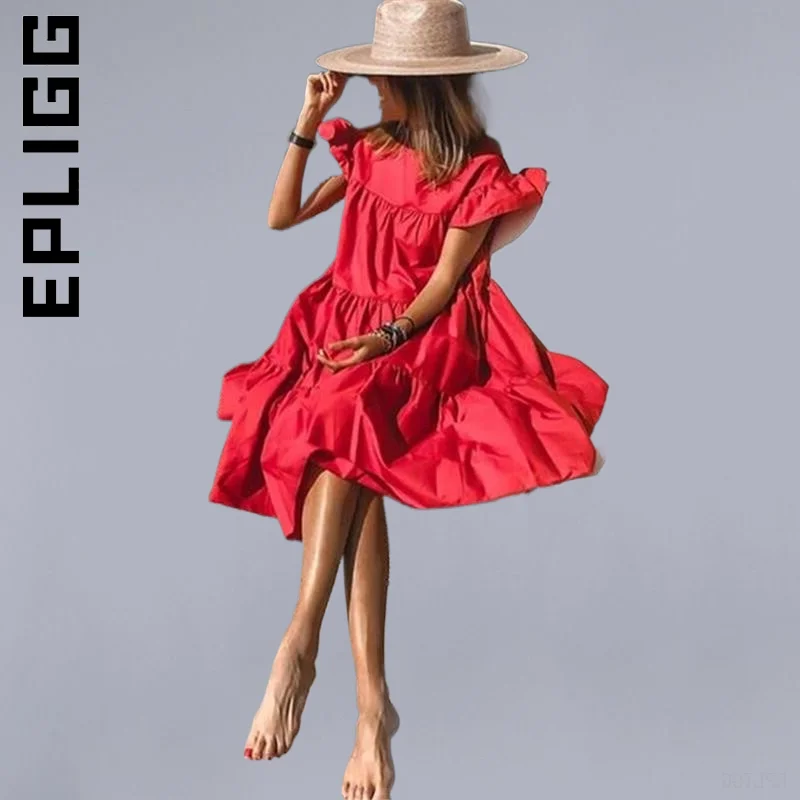 Epligg New Dress Women Chic Sweet Dress O-Neck Ruffle Sleeve Midi Dresses Elegant Simple Vestidos Dresses Woman Female
Epligg New Dress Women Chic Sweet Dress O-Neck Ruffle Sleeve Midi Dresses Elegant Simple Vestidos Dresses Woman Female