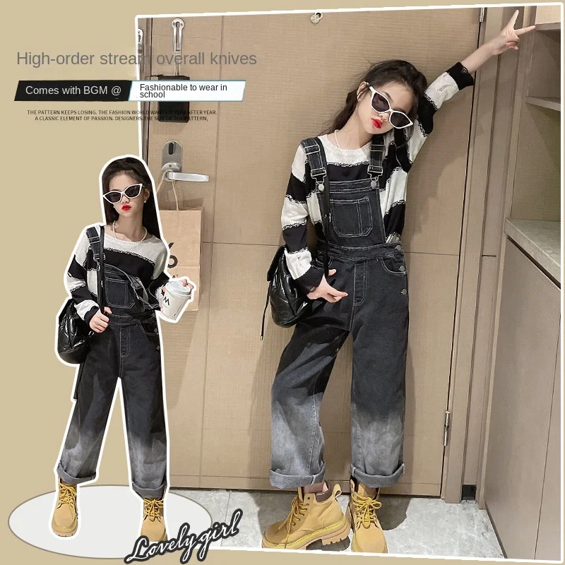 Girls' autumn denim overalls 2022 new girls' gradient trousers children's sweater two-piece set girls set
Girls' autumn denim overalls 2022 new girls' gradient trousers children's sweater two-piece set girls set