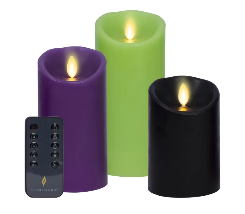 - Set of 3 Halloween Multi-Color Flameless Candle Pillars with Remote - Scallop Top Unscented - 3" x 4.5"/ 5.5"/ 6.5"
- Set of 3 Halloween Multi-Color Flameless Candle Pillars with Remote - Scallop Top Unscented - 3" x 4.5"/ 5.5"/ 6.5"
