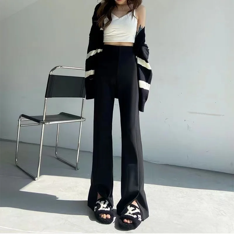 Female Casual High Waist Loose Wide Leg Pants Split Zipper Buttons Women Floor-Length Trousers Office Lady Black Flare Pants
Female Casual High Waist Loose Wide Leg Pants Split Zipper Buttons Women Floor-Length Trousers Office Lady Black Flare Pants