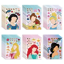 6/12Sheets Disney Princess Children Puzzle Stickers Make-a-Face Funny Assemble Jigsaw DIY Cartoon Sticker Kids Educational Toys