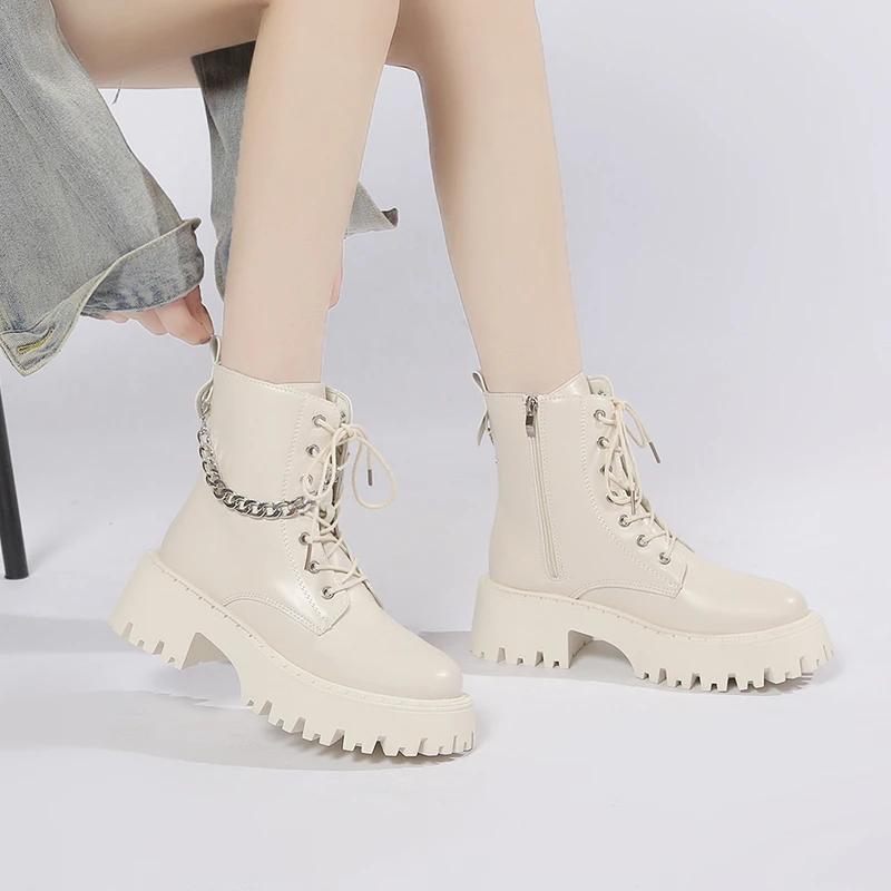 Metal Chain Chunky Platform Ankle Boots for Women 2023 Autumn Lace Up Thick Heeled Short Botas Woman Plus Size Motorcycle Shoes
Metal Chain Chunky Platform Ankle Boots for Women 2023 Autumn Lace Up Thick Heeled Short Botas Woman Plus Size Motorcycle Shoes
