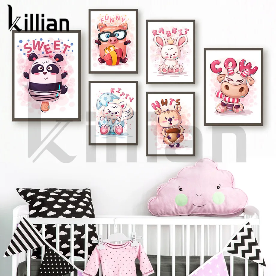Pink Cute Sweet Animals Nursery Canvas Painting Cartoon Sweet Panda Funny Pig Cow Squirrel Posters Prints for Kids Room Decor 
Pink Cute Sweet Animals Nursery Canvas Painting Cartoon Sweet Panda Funny Pig Cow Squirrel Posters Prints for Kids Room Decor