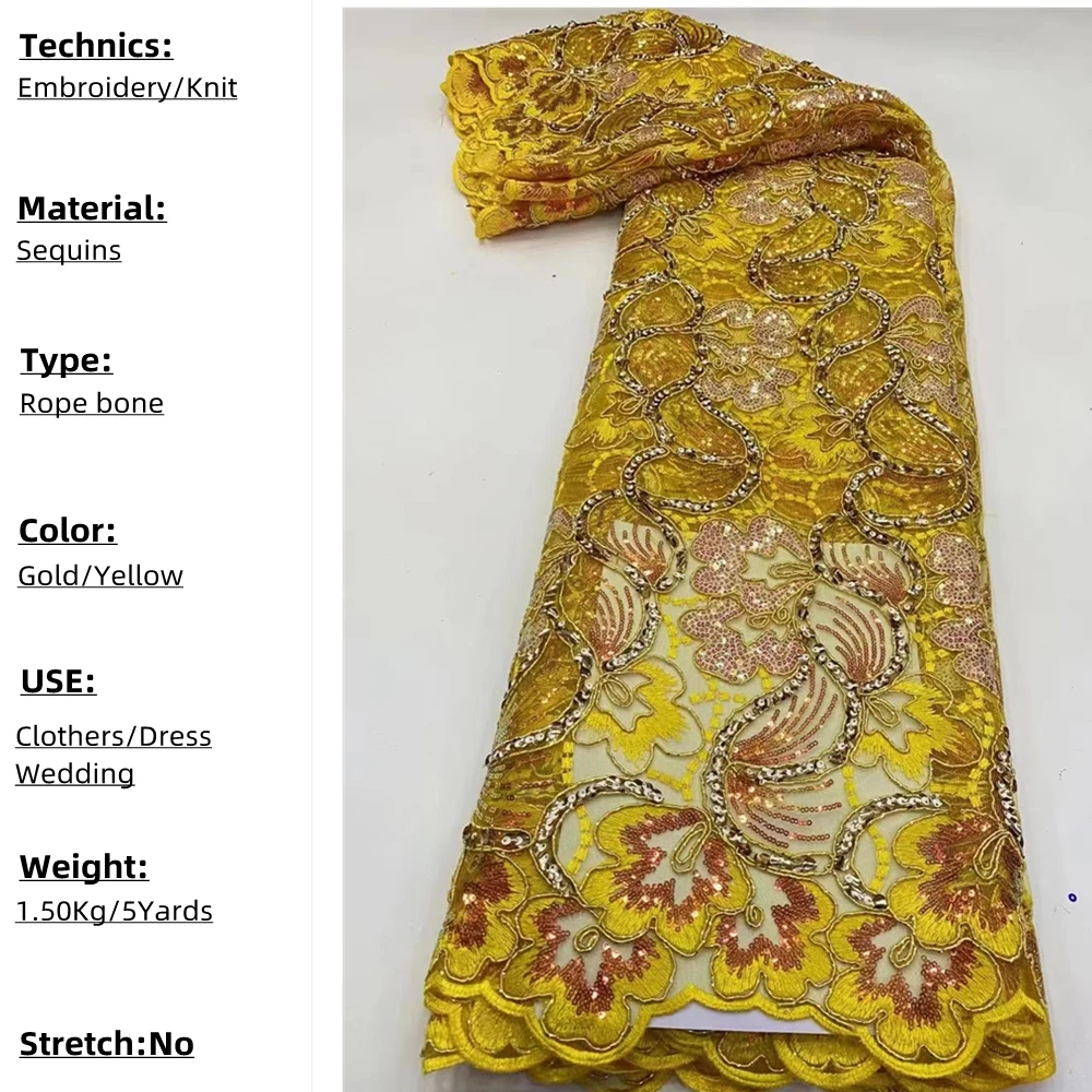 PGC Luxury Yellow Embroidery French Mesh Lace Sequins African Laces For Wedding Dress Nigerian Tulle Lace Fabric 5 Yards DP0005
PGC Luxury Yellow Embroidery French Mesh Lace Sequins African Laces For Wedding Dress Nigerian Tulle Lace Fabric 5 Yards DP0005