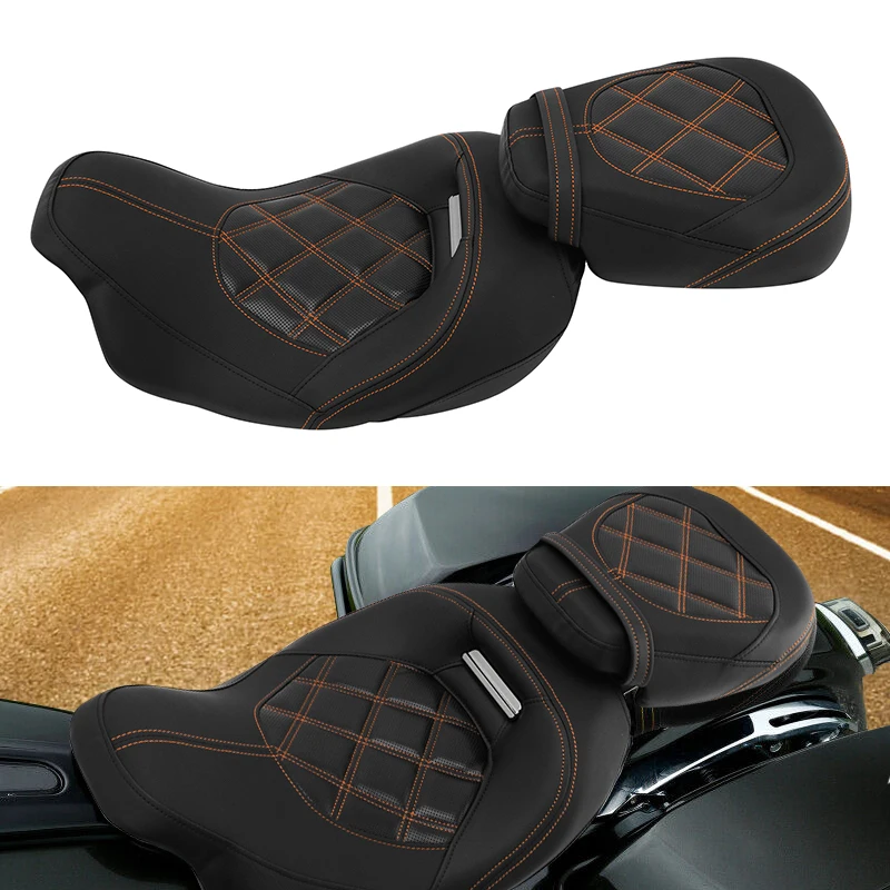 Motorcycle Front Driver Rear Passenger Two-Up Leather Seat For Harley Touring CVO Street Glide Road King Classic FLHR 09-Later 
Motorcycle Front Driver Rear Passenger Two-Up Leather Seat For Harley Touring CVO Street Glide Road King Classic FLHR 09-Later