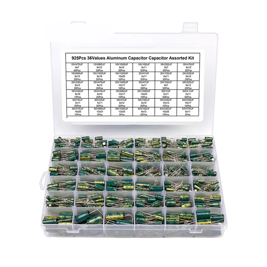 925pcs Metal Durable Electrolytic Capacitor Assortment - 36Values Aluminum ESR Low Capacitor Kit Large Capacity
925pcs Metal Durable Electrolytic Capacitor Assortment - 36Values Aluminum ESR Low Capacitor Kit Large Capacity