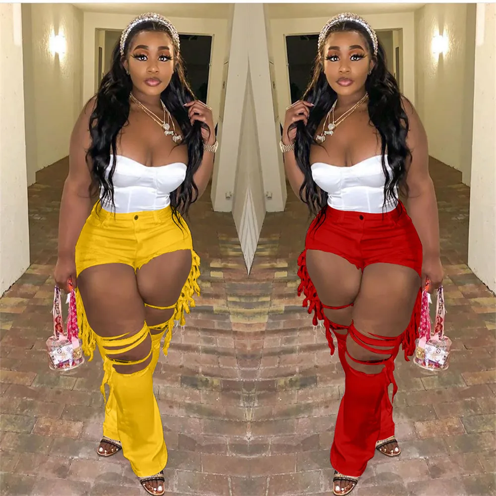 Red yellow Big Hole Hollow Large Jean Women High Waist Side Tassel Patchwork Flare Pant Streetwear Bell Bottom Denim Capris
Red yellow Big Hole Hollow Large Jean Women High Waist Side Tassel Patchwork Flare Pant Streetwear Bell Bottom Denim Capris