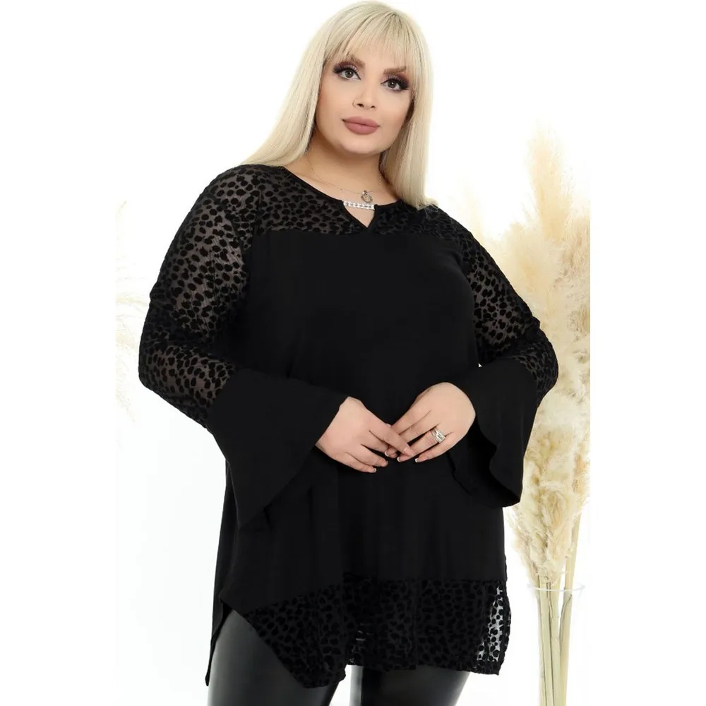 Тюль Colar Zincirli, туника из флока с принтом, воланами и длинным рукавом 
Тюль Colar Zincirli, туника из флока с принтом, воланами и длинным рукавом