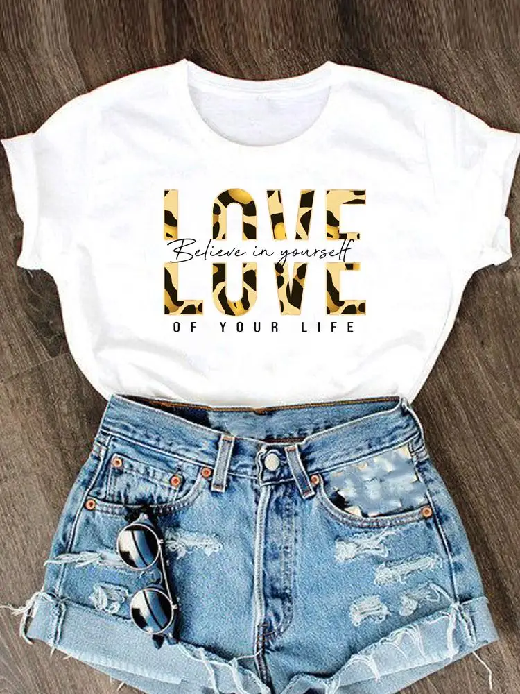 Fashion Clothing Graphic T Shirt Clothes Women Short Sleeve Leopard Love Printing Letter Summer Tee T-shirt Cartoon Female Top
Fashion Clothing Graphic T Shirt Clothes Women Short Sleeve Leopard Love Printing Letter Summer Tee T-shirt Cartoon Female Top