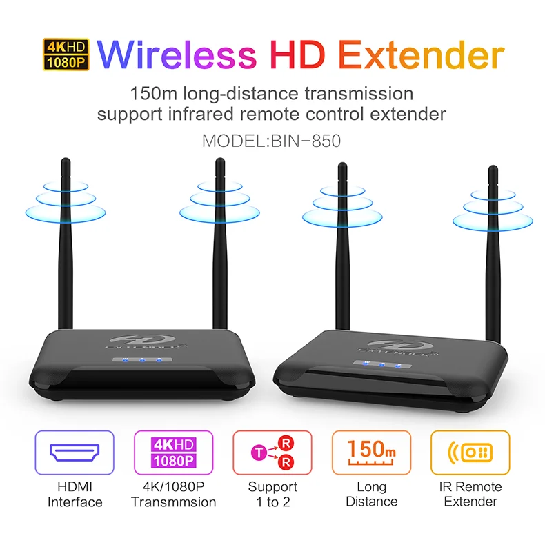 150M 4K 1080P Wireless HDMI-compatible Extender IR HDMI Extender Transmitter Receiver Splitter Support PC DVD PS4 STB TV 
150M 4K 1080P Wireless HDMI-compatible Extender IR HDMI Extender Transmitter Receiver Splitter Support PC DVD PS4 STB TV