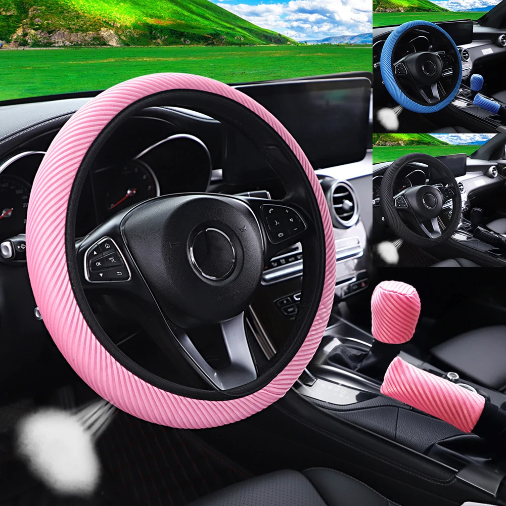 3pcs/set 37-38cm Stripe Breathable Carsteering Wheel Cover Elastic + Handbrake Cover + Shift Cover Universal Car Interior
3pcs/set 37-38cm Stripe Breathable Carsteering Wheel Cover Elastic + Handbrake Cover + Shift Cover Universal Car Interior