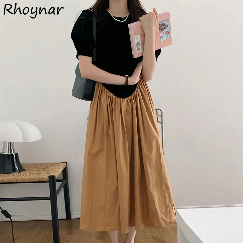 

Puff Sleeve Dresses Women Folds Clothes Summer Aesthetics Vintage High Waisted French Hipsters Temper Summer Panelled Gentle Ins