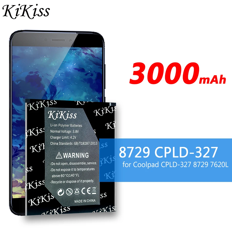 

KiKiss High Capacity Battery 8729 CPLD327 CPLD 327 3000mAh For Coolpad CPLD-327 8729 7620L Batteries