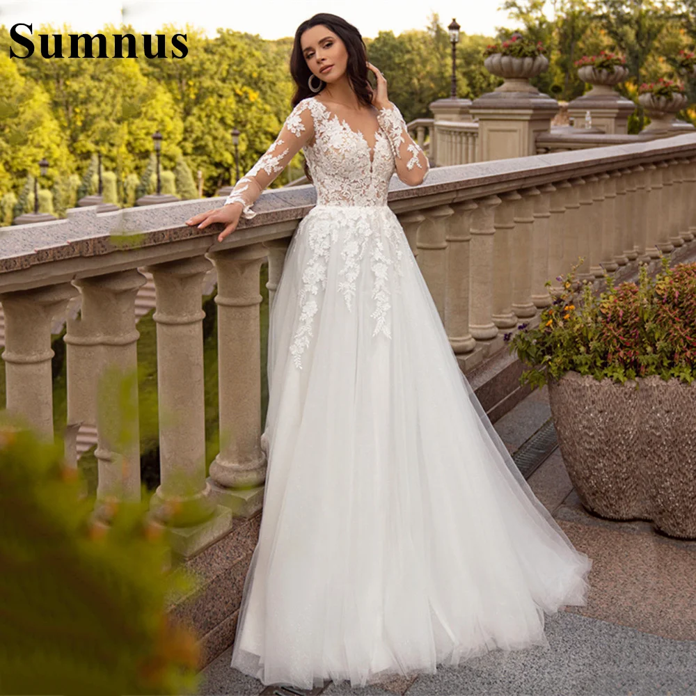 Sumnus Boho Ivory Long Sleeve Wedding Dress With Corset Lace Appliques V Neck Tulle Bridal Gowns Vestidos De Noiva
Sumnus Boho Ivory Long Sleeve Wedding Dress With Corset Lace Appliques V Neck Tulle Bridal Gowns Vestidos De Noiva