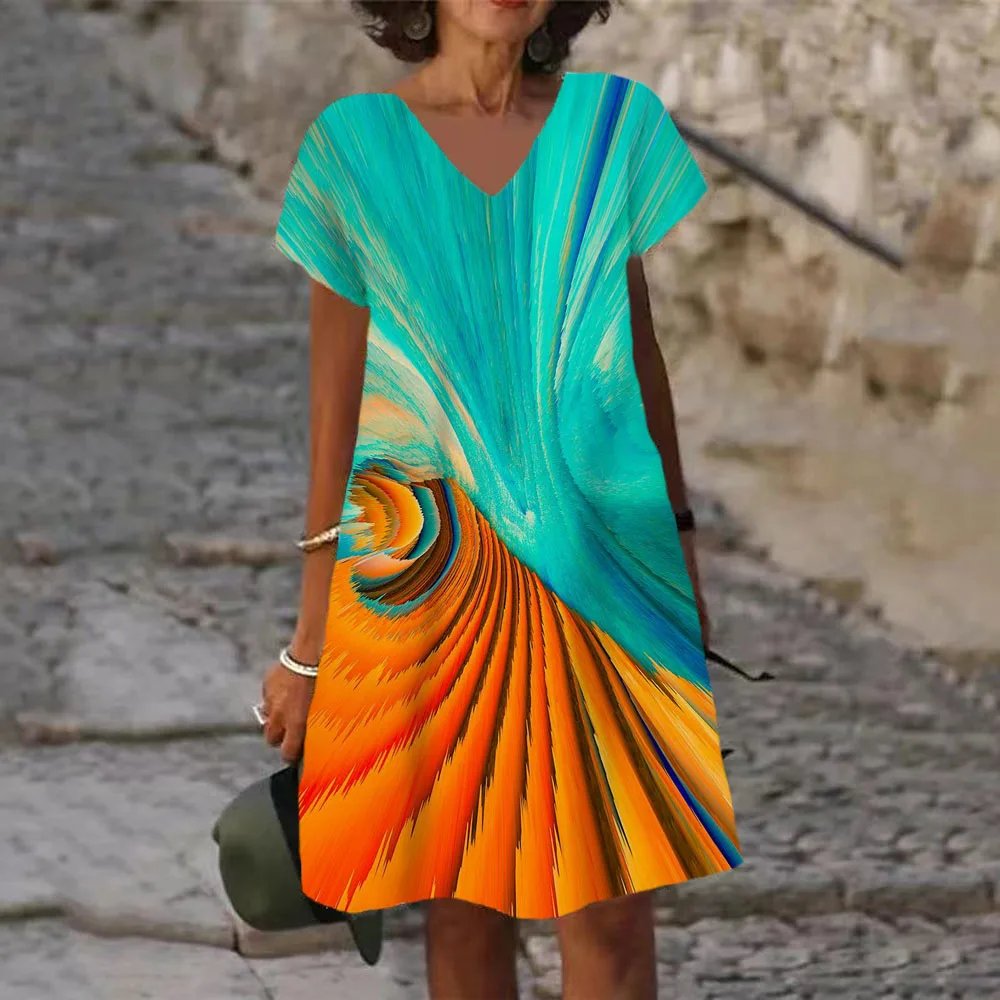 New Women Printing Dress Summer V-Neck Half Sleeve A-Line Dresses Female 3D tie dyeing Vintage Loose Dress Vestidos XS-5XL
New Women Printing Dress Summer V-Neck Half Sleeve A-Line Dresses Female 3D tie dyeing Vintage Loose Dress Vestidos XS-5XL