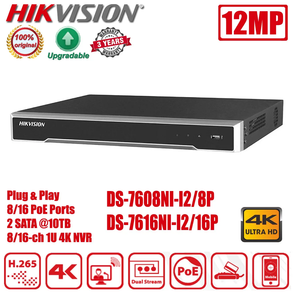 

Original Hikvision DS-7616NI-I2/16P 8/16 Channel with POE Ports 4K H.265 NVR DS-7608NI-I2/8P Network Video Recorder