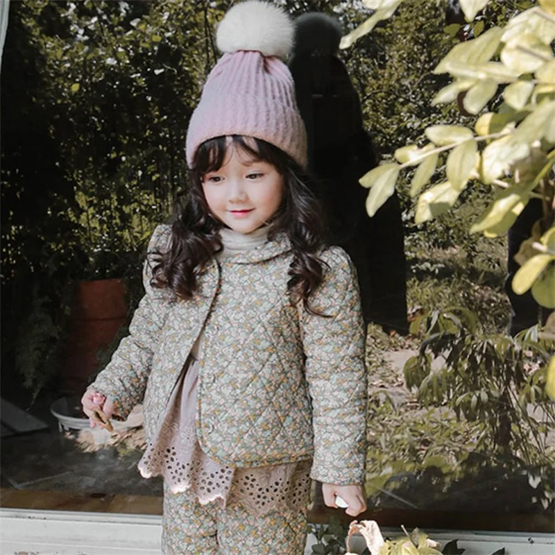 

Пальто для девочек, куртка, хлопковая верхняя одежда, ветровка, 2023, утепленный бархатный зимний теплый комбинезон с цветами, детская одежда