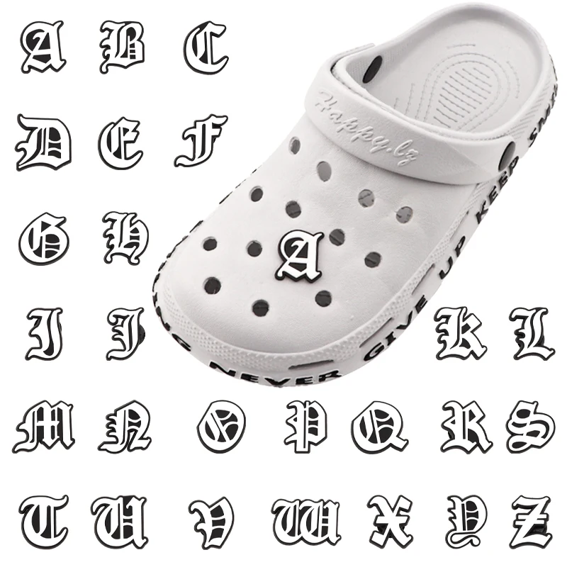 1Pcs Black And White Old Alphabet Croc Charms PVC Shoes Decoration Letter Accessories For Men Women Hole Shoes Sandals Silppers
1Pcs Black And White Old Alphabet Croc Charms PVC Shoes Decoration Letter Accessories For Men Women Hole Shoes Sandals Silppers