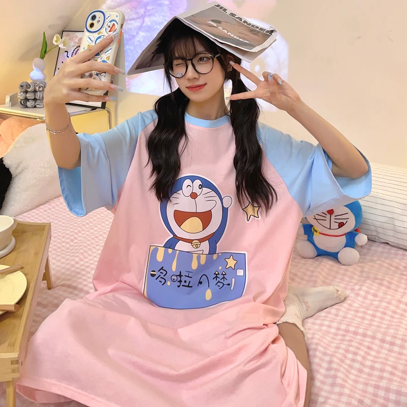 Anime Doraemon Summer Women Night Dress Sleepwear Korean Loose Girls Dresses Cotton Fabric Women's Short-sleeve Nightdress
Anime Doraemon Summer Women Night Dress Sleepwear Korean Loose Girls Dresses Cotton Fabric Women's Short-sleeve Nightdress
