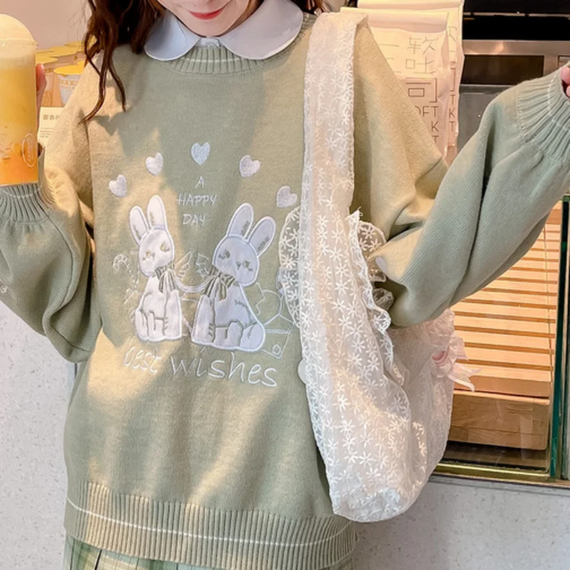 QNPQYX Kawaii Cartoon Printed Knitted Sweater Women Preppy Fashion Green Long Sleeve Oversize Jumper Female Korean Style Tops
QNPQYX Kawaii Cartoon Printed Knitted Sweater Women Preppy Fashion Green Long Sleeve Oversize Jumper Female Korean Style Tops