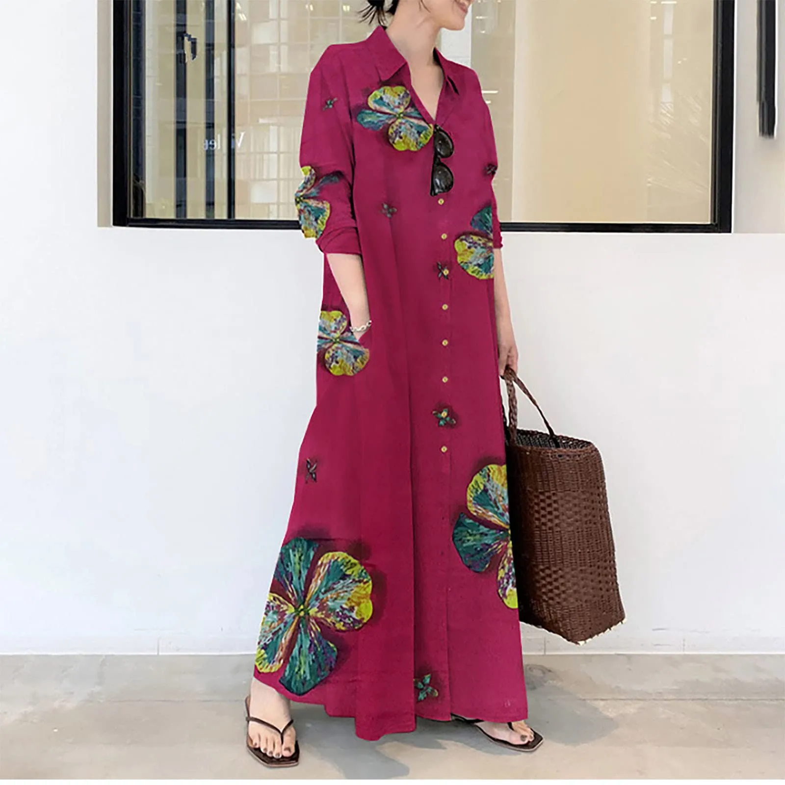 Ladies Loose Long Sleeve Printed Cotton Linen Long Shirt Style Dress With Pockets
Ladies Loose Long Sleeve Printed Cotton Linen Long Shirt Style Dress With Pockets