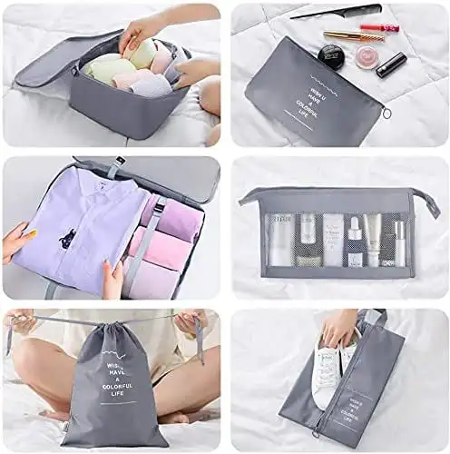 

Compression Packing Cubes 8pcs Gray Set - Ideal Suitcase Organizer Bags for Your Travel Essentials - Perfect for Any Trip!