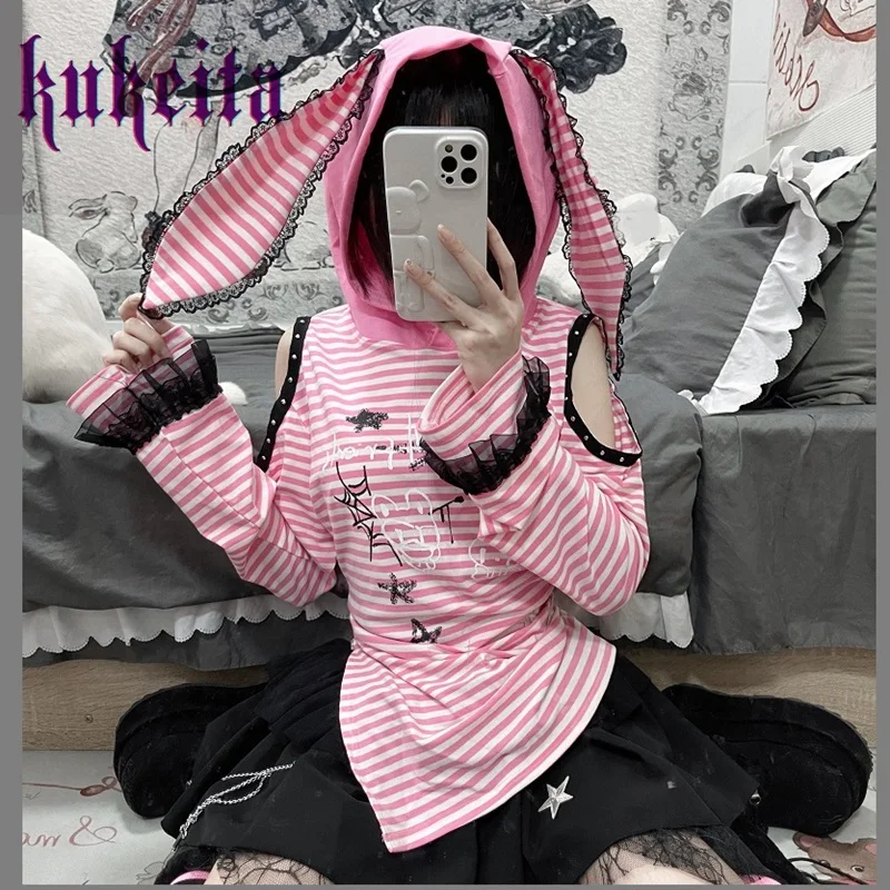 Толстовки в стиле Харадзюку с изображением кроличьих ушей, Kawaii, футболки Y2k, женская футболка в эстетике готической Лолиты, кружевной розовый полосатый топ, волшебные гранж-футболки
Толстовки в стиле Харадзюку с изображением кроличьих ушей, Kawaii, футболки Y2k, женская футболка в эстетике готической Лолиты, кружевной розовый полосатый топ, волшебные гранж-футболки