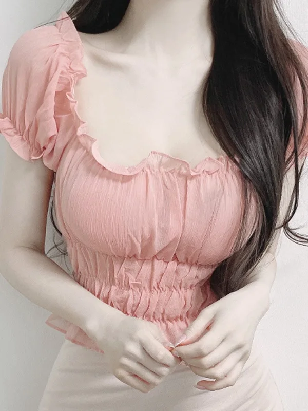 Korean Style Summer New 2023 High Waist Off Shoulder Chiffon Shirt Slim Fit Sexy Bubble Sleeve T-shirt Wrap Waist Women LMS1 
Korean Style Summer New 2023 High Waist Off Shoulder Chiffon Shirt Slim Fit Sexy Bubble Sleeve T-shirt Wrap Waist Women LMS1