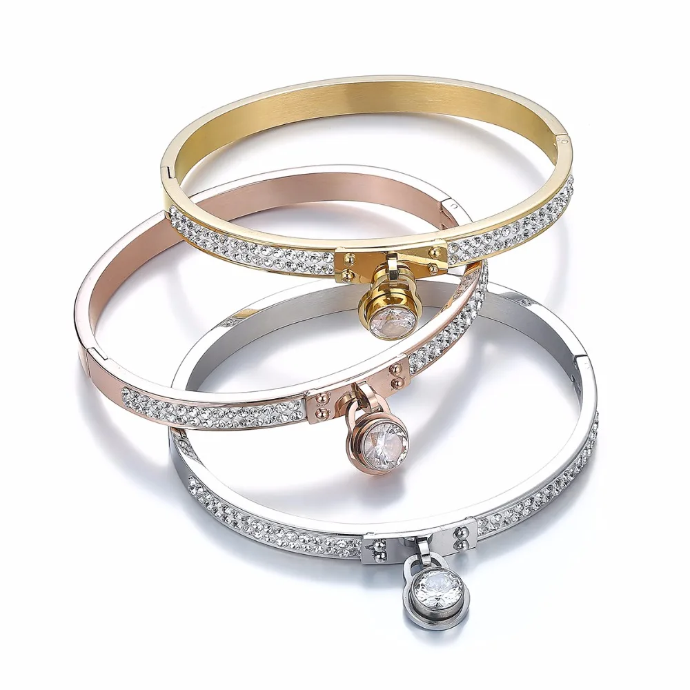 2018 New Women Bangles Bracelets Gold Color Stainless Steel Key Charm Padlock Trendy Rose Gold Silver Crystal Lover Jewelry
2018 New Women Bangles Bracelets Gold Color Stainless Steel Key Charm Padlock Trendy Rose Gold Silver Crystal Lover Jewelry