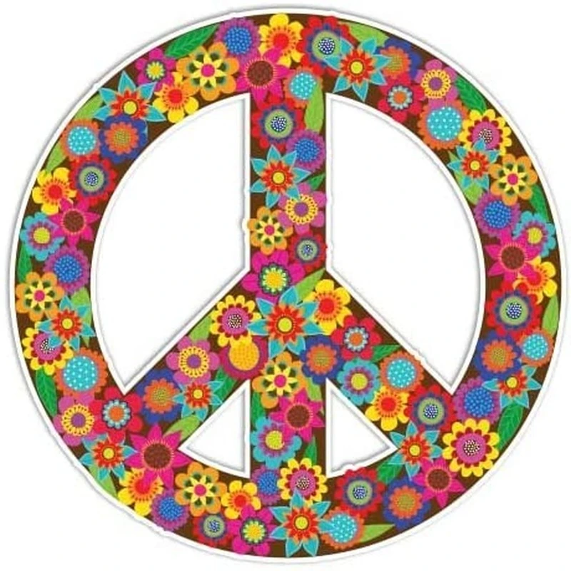 

13CM Peace Sign Sticker Flowers Colorful Hippie Decal By Megan J Designs - Laptop Window Car Vinyl Sticker