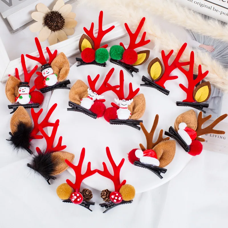 

2pcs Christmas Hair Pin Cute Antler Deer Ear Hair Clips Santa Claus Snowman Barrettes Kids Headwear Girls Hair Accessories